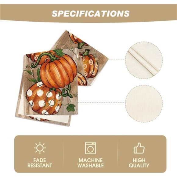 Fall Table Runner Polka Dot Pumpkins Thanksgiving Autumn Kitchen Dining Decor - Picture 5 of 7